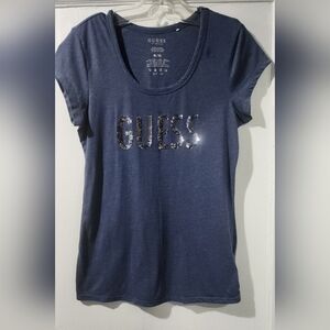 Y2K Guess Navy Blue Sequin Logo T-Shirt